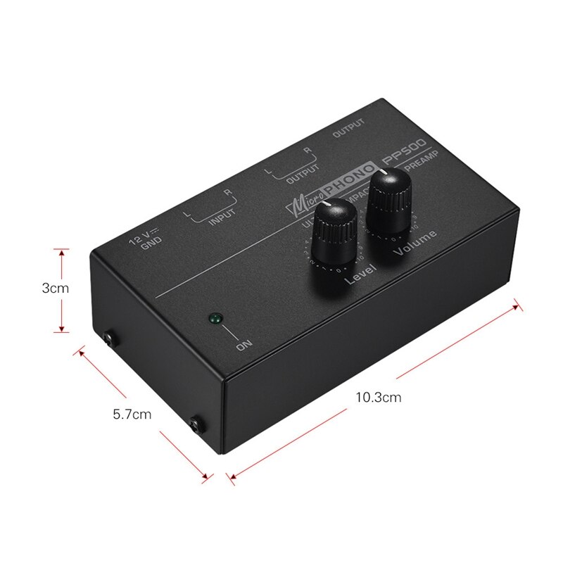 Pp500 Ultra-Compact Phono Preamp Preamplifier with Level & Volume Controls Rca Input & Output 1/4 Inch Trs Output Interfaces,Eu