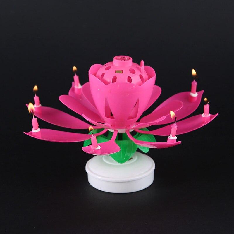 Lotus Musical Candle Rotating Happy Birthday Lotus Flower Musical Candle Children Wedding Party Birthday Cake Decorations