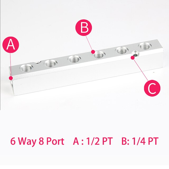 Aluminium Splitter 1/2" pt Thread Port 2 3 4 5 6 7 8 9 10 way 1/4 Pneumatic Air Manifold Distributor Connector: 6 Way 8 Port