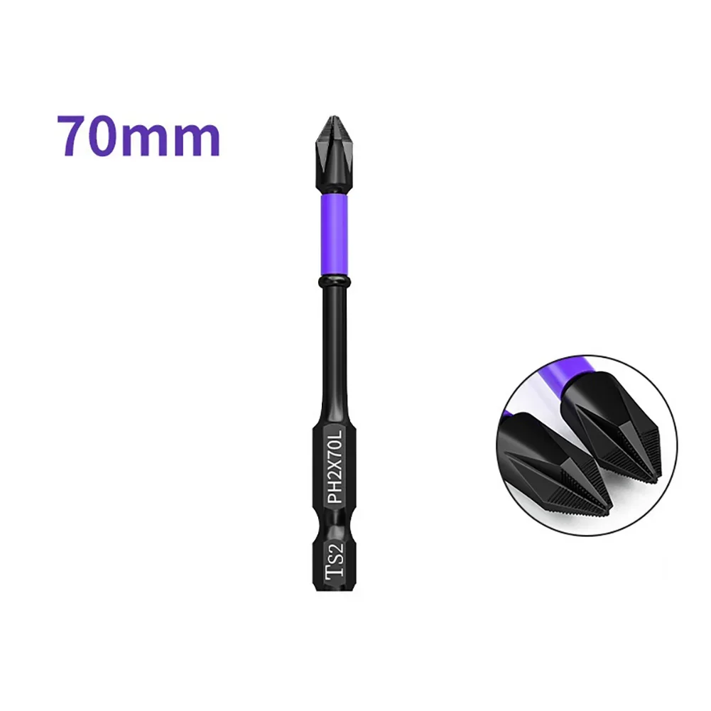 1pc ph2 magnetiske skrutrekkere med batchhode og krysshardhet, slagbor, 25/50/65/70/90/150mm sklisikre skrutrekkerbits