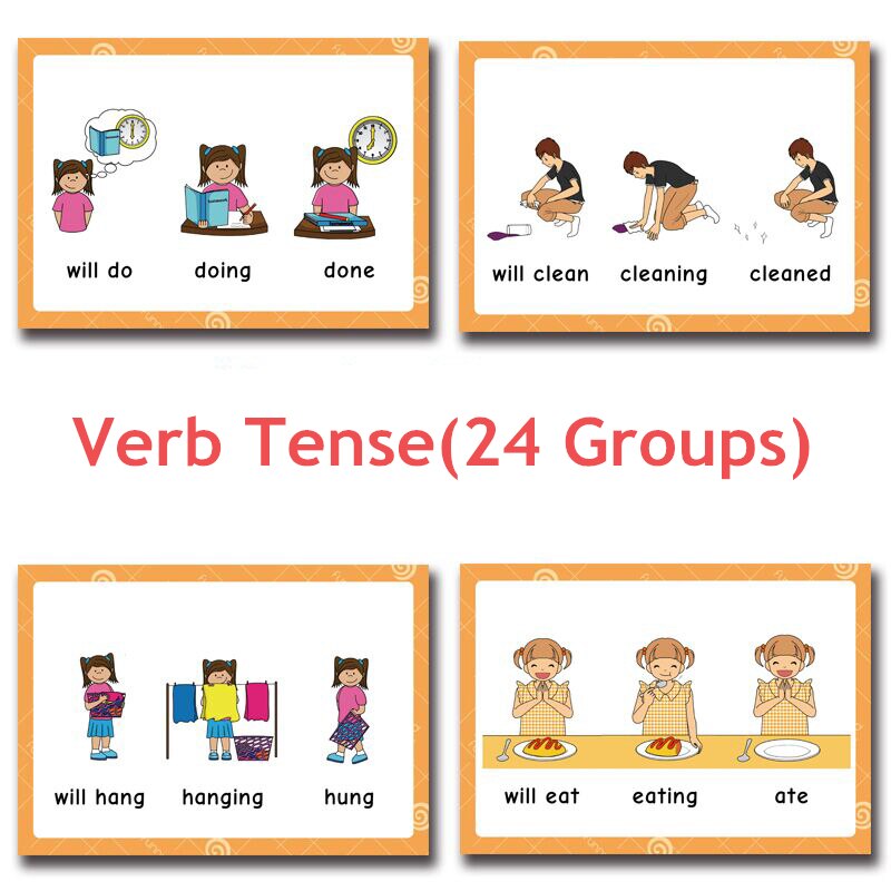 120 Groepen/Set Synoniemen Antoniemen Engels Woord Leren Kaart Flashcards Puzzels Voor Kinderen Kinderen Juguetes Educativos Speelgoed: Verb Tense
