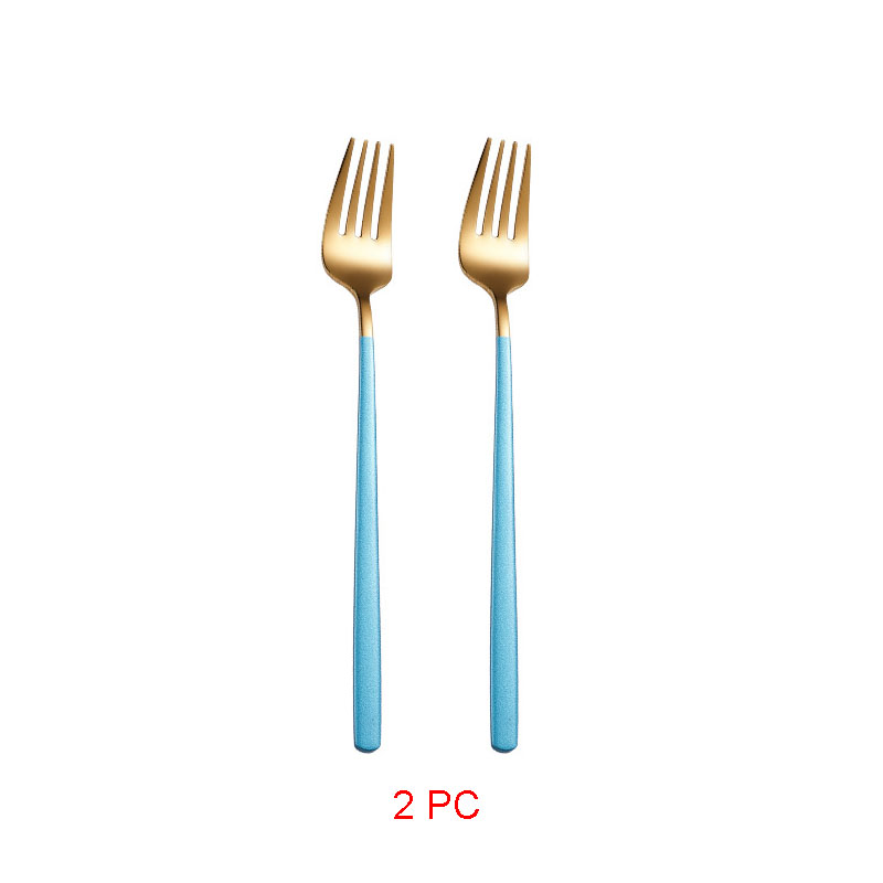 Cucharas doradas de acero inoxidable 304, Juego de 2 piezas de cubiertos dorados, cuchara de postre dorada única, cubertería Ettuce: Blue gold fork