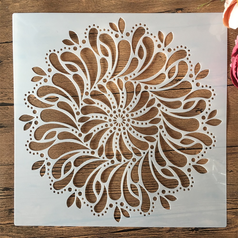 30*30cm geometri mandala hjerte krone gør-det-selv lagdeling stencils maleri scrapbog farvelægning prægning album dekorativ skabelon: Sølv