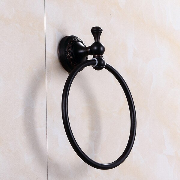 Messing Badkamer Accessoires Set Zwart Gepolijst Robe Haken Zeepbakje Toiletborstel Houders Wc Ringen Asbak Tissue Mand: Towel Ring B