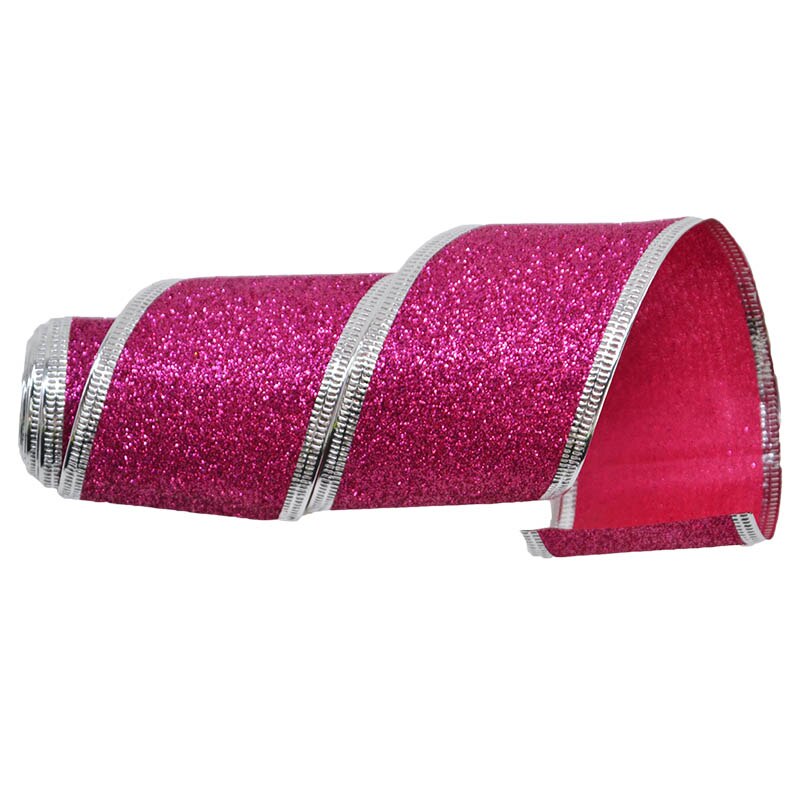 2m/ rullaa 5cm joulunauhaa kulta hopea punainen kuitukangas glitter wrap nauha tee itse joulukuusen nauha rusetin koristeet: Ruusunpunainen