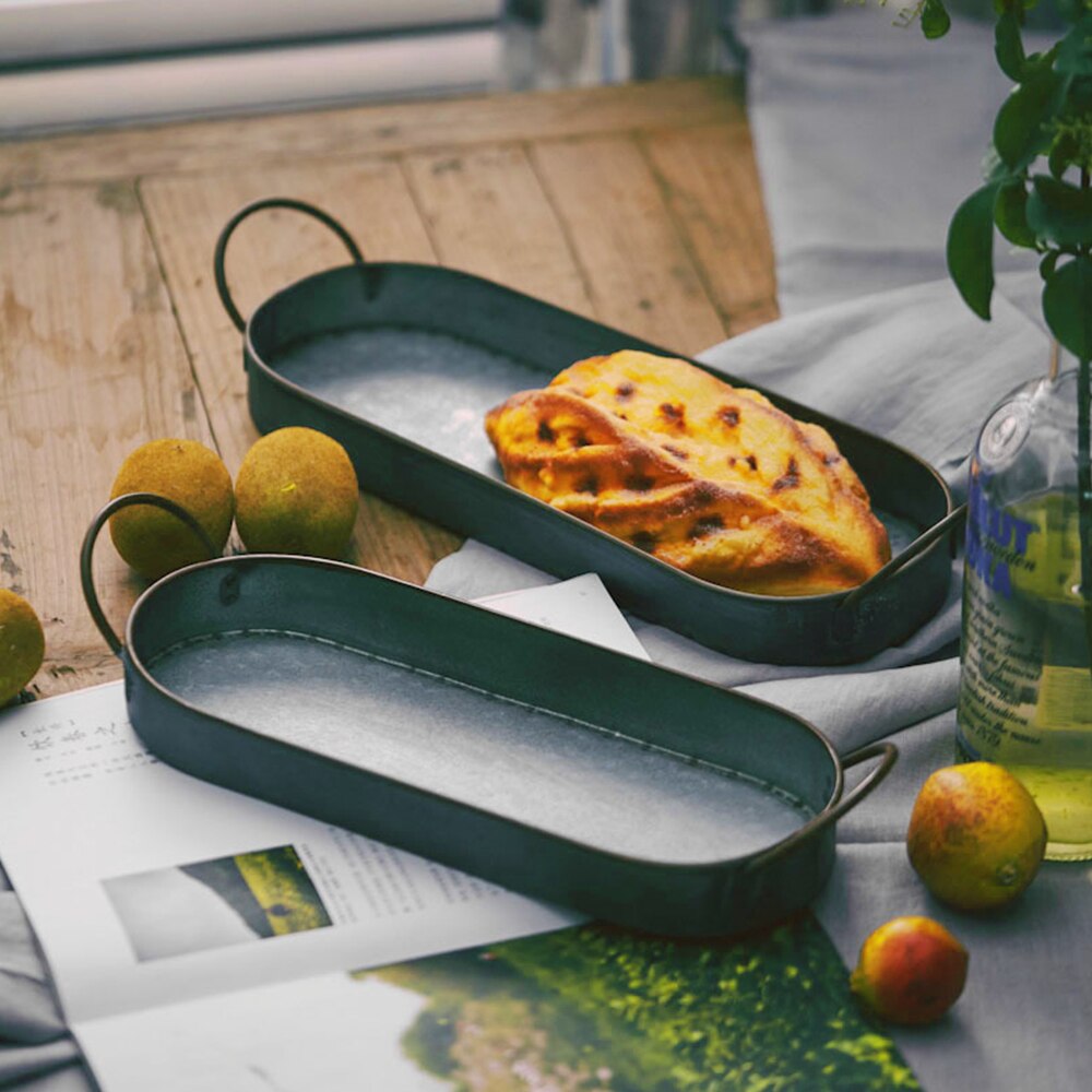 Retro Metal Storage Tray Old Wrought Iron Bread Basket Dessert Cake Fruit Container Plate Handle Kitchen Restaurant Table Decor