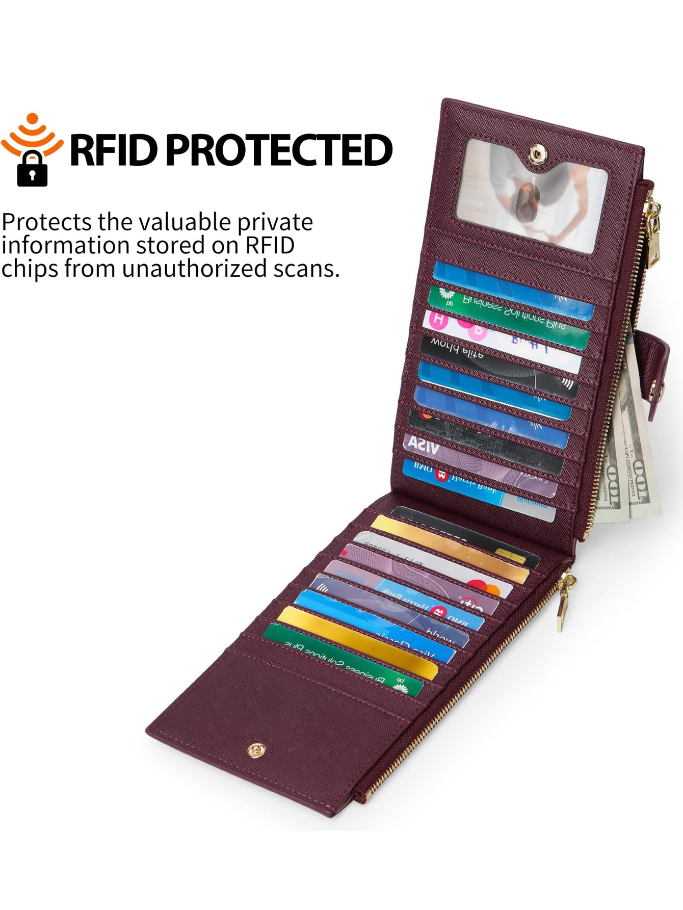 Modische lange Damenbrieftasche mit RFID-Diebstahlschutz, Doppelreißverschluss und großem Fassungsvermögen, hochwertige PU-Damenbrieftasche