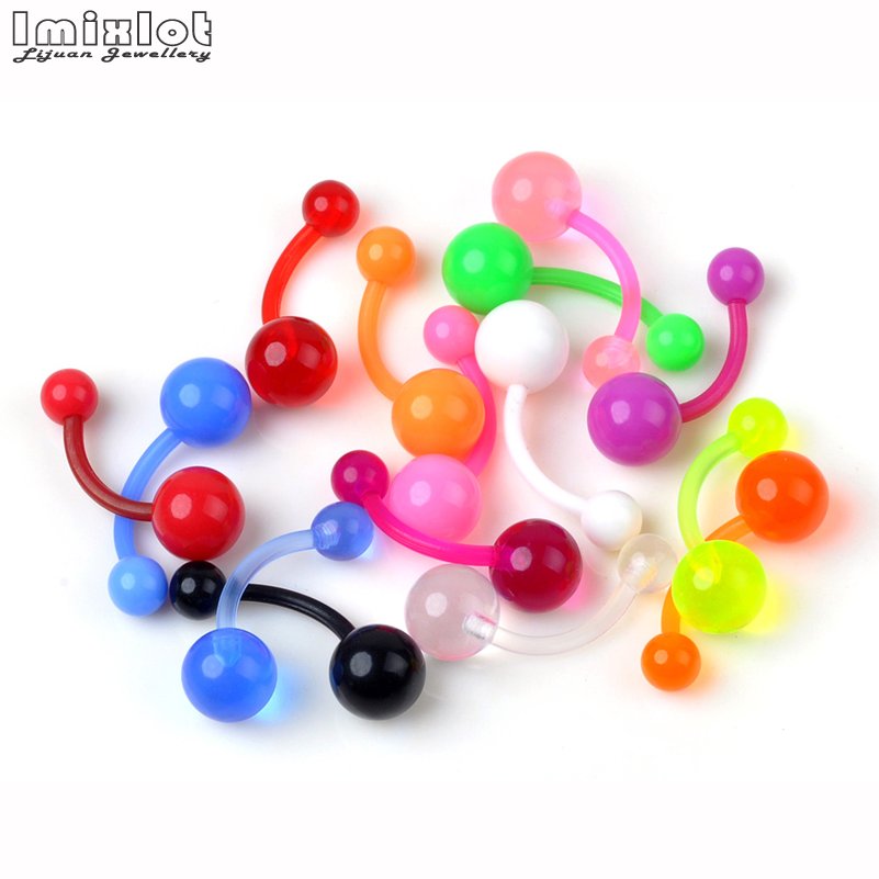20 unids/lote de anillos coloridos de silicona para ombligo, Piercing para ombligo, bolas de 5/8mm, barra curva, Piercing para ombligo, joyería para el cuerpo