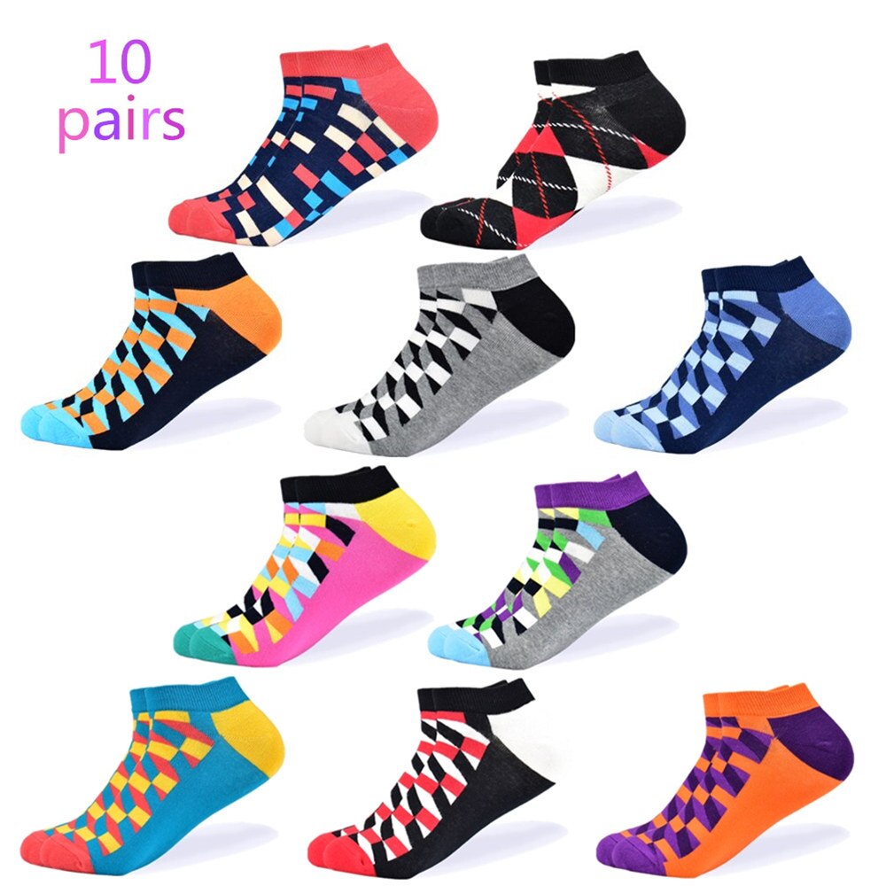 hommes chaussettes dernière décontracté bateau chaussettes court été respirant heureux couleur coton chaussettes hommes: 10 pairs of socks-4