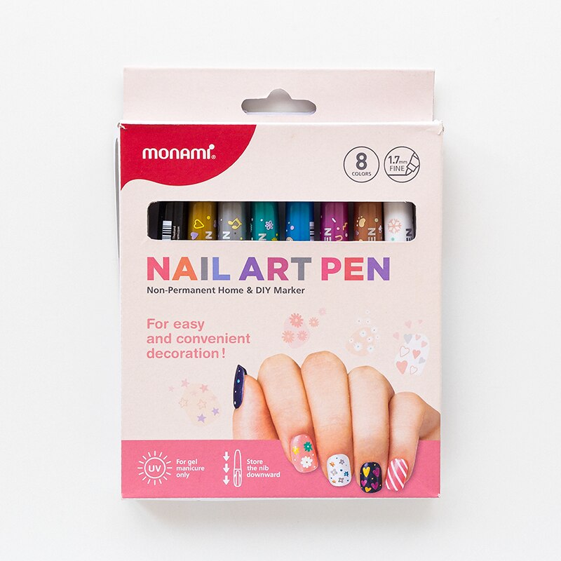 Monami 8 farver nail art pen 1.7mm diy marker negle graffiti pen manicure markør lyse olie makeups