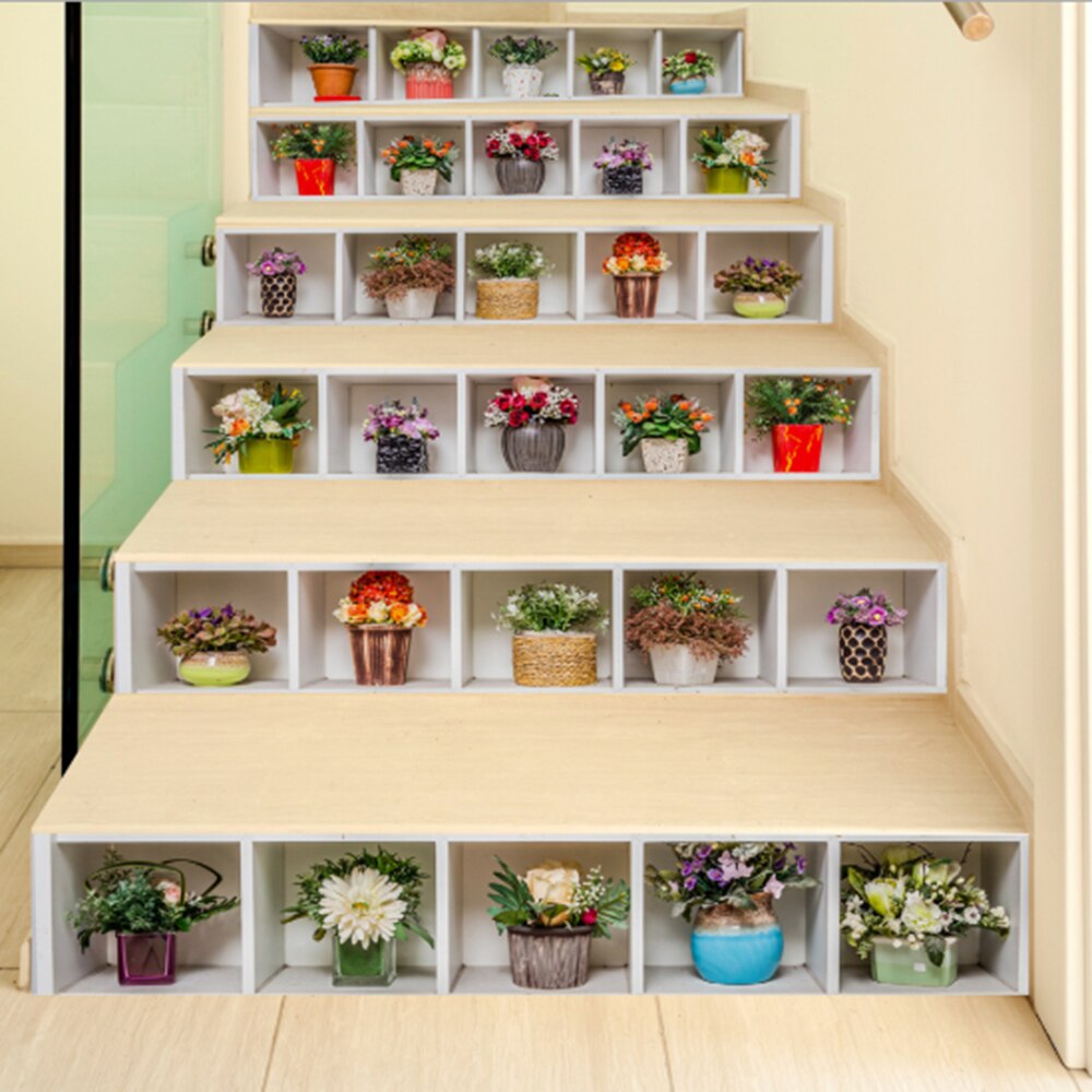 3d tredimensionelle pottegrønne plante dekoration trapper klistermærker