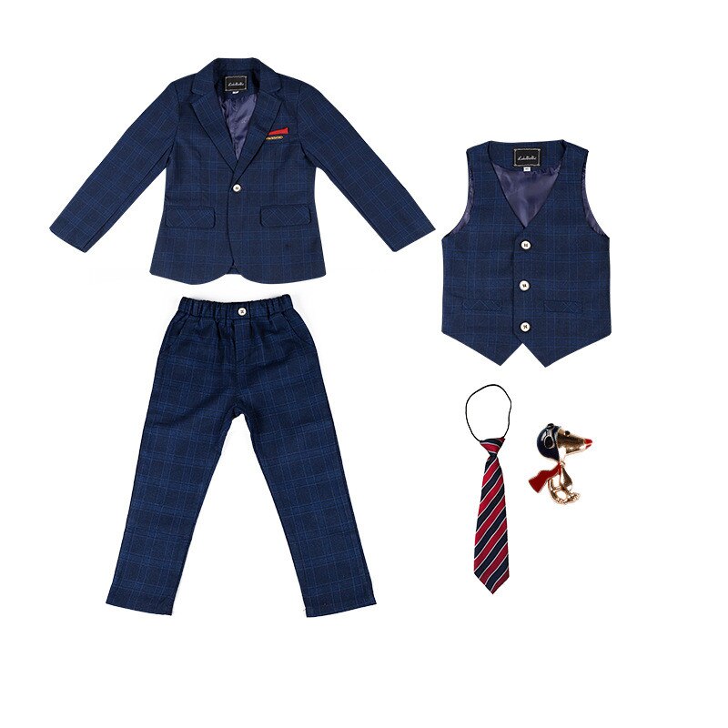 Traje de chaqueta para niños, traje Formal de esmoquin para niños, conjuntos de ropa a cuadros, abrigo de día para de boda, chaleco, pantalón, disfraces