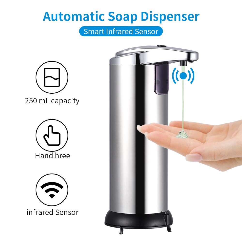 250ml Stainless Steel Automatic Soap Dispenser Handsfree Automatic IR Smart Sensor Kitchen Touchless Soap Liquid Dispenser
