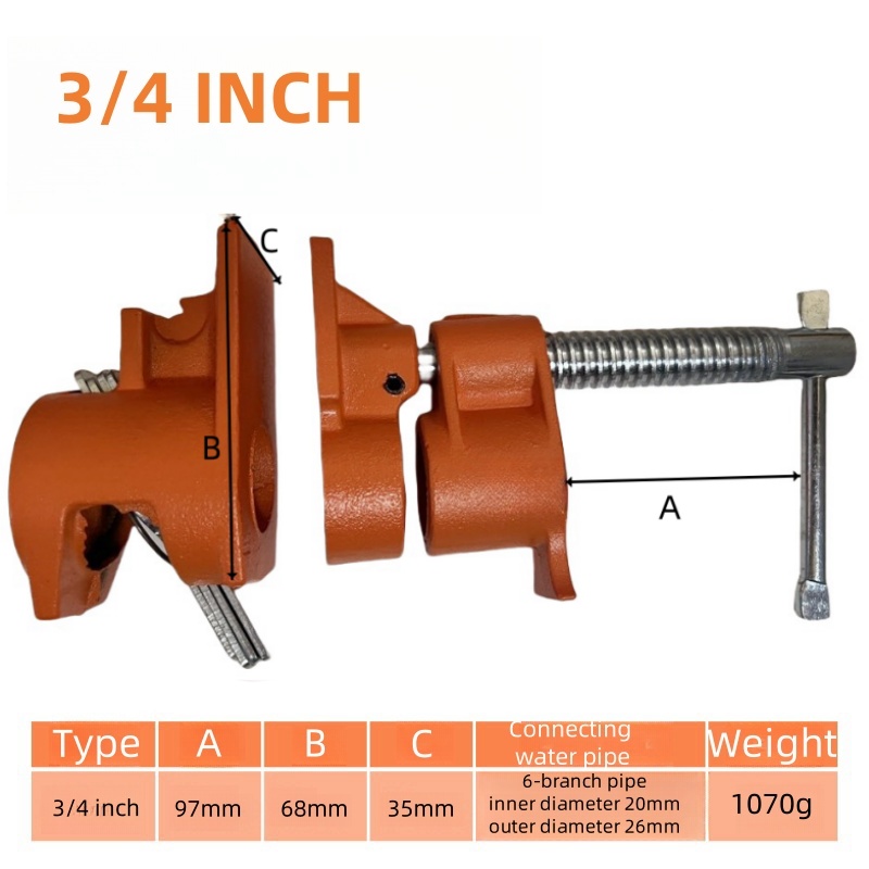 1/2" 3/4" Rohrschelle zum Kleben von Holz, Schnellspanner, Rohrschelle aus Gusseisen für Holzbearbeitung/Heimwerker/Heimwerker/Heimwerkerprojekte