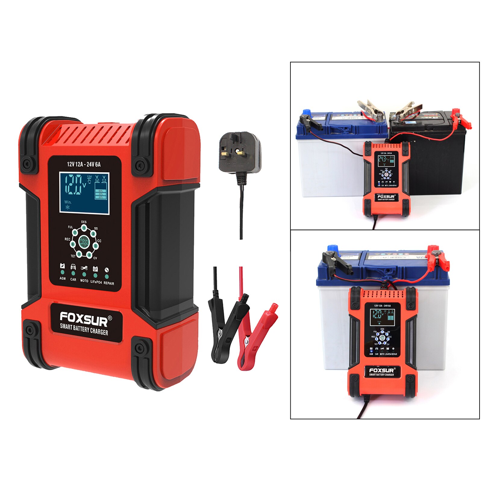 Smart Car Battery Charger 12V 12A Automatic Charging LCD Display UK Plug