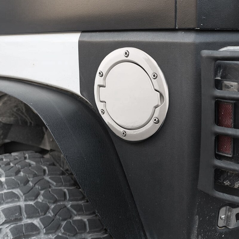 Gas Cap Cover White JK Fuel Door Gas Cover for Jeep Wrangler JK 2-Door 4-Door Sahara 2007