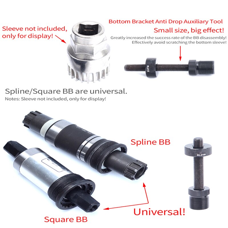 Bicycle Bottom Bracket Removal Tools for Square Hole & Spline Axis BB Anti Bike Disassembly Repair Socket Fixing Rod