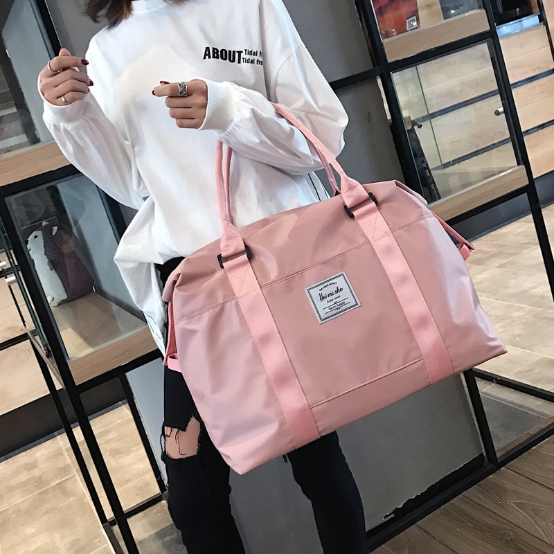 Bolsa de viagem estilo oxford rosa, de ombro grande, para o fim de semana bolsa