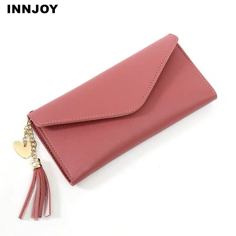 Women Leather Simple Long Wallet Tassel Coin Purse Card Holders Multi-card Position Female Wallet Portefeuille Femme