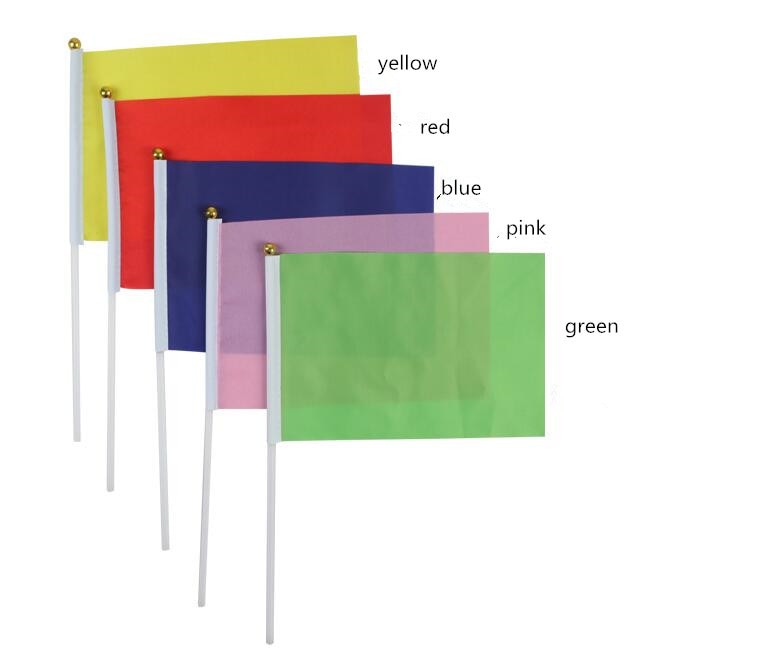 14X21cm Kleine Vlaggen Zwaaien Rood Geel Blauw Groen Roze Kleur Drijvende Vlag Pure Kleur Vlaggen Ochtend Oefeningen Vlag Gratis