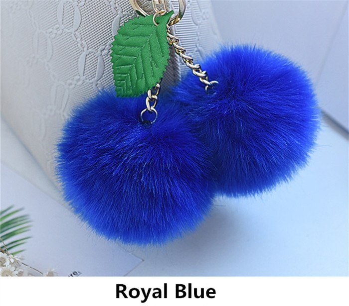 Leuke Pluizige Faux Konijnenbont Bal Pompom Sleutelhanger Cherry Gold Sleutelhanger Pom Pom Sleutelhanger Bag Charms Wedding trinket: Royal Blue