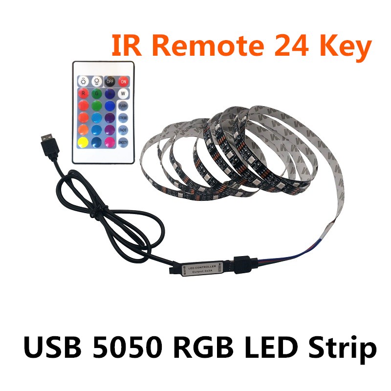 DC 5V USB LED Strip 5050 Waterdichte RGB LED Light Flexibele 50CM 1M 2M voeg 3 17Key Afstandsbediening Voor TV Achtergrond Verlichting: IP 20 Non Waterproof / IR 24 Key Set / 200CM