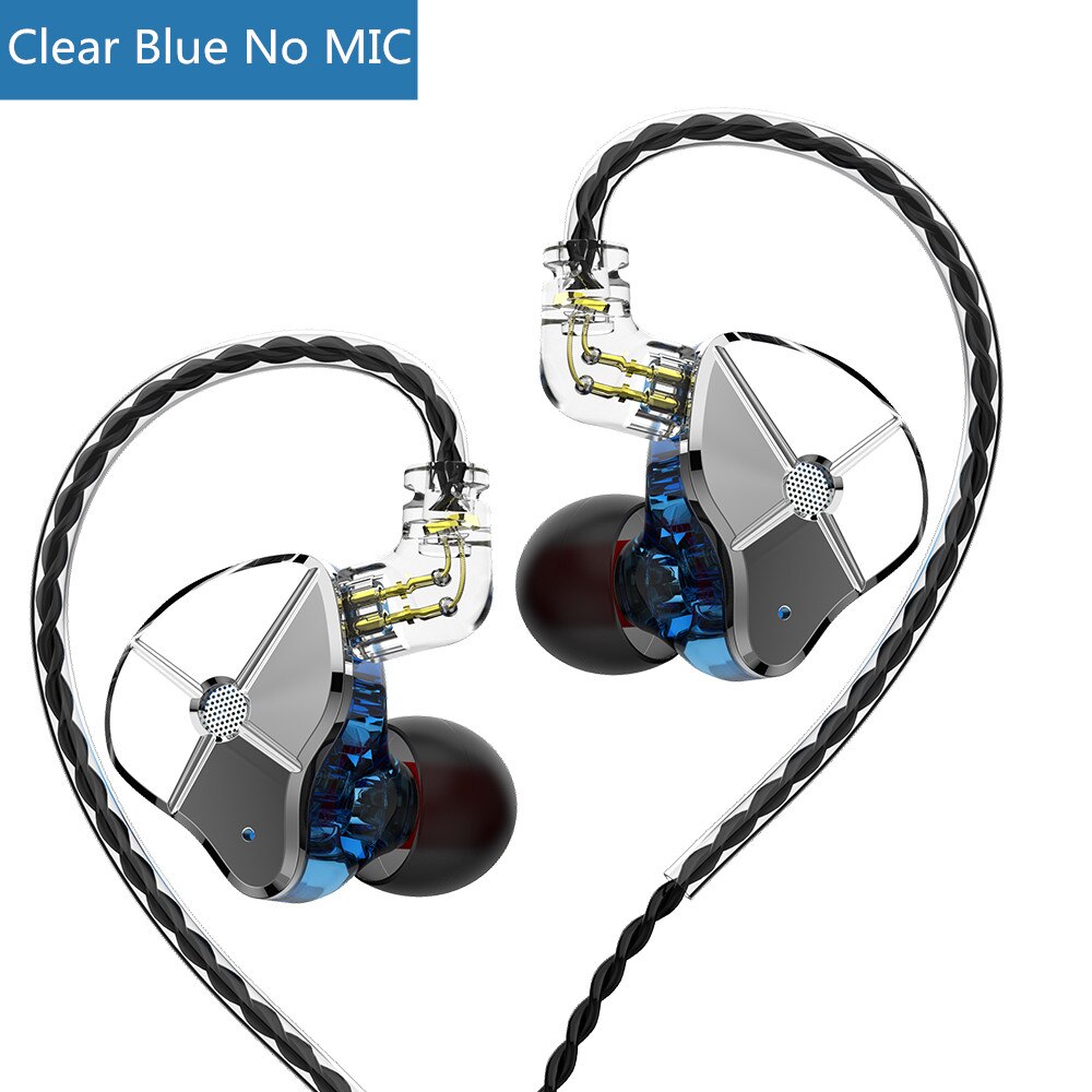 Trn st1 1dd + 1ba fone de ouvido híbrido, de alta fidelidade, monitor dj, para corrida, esporte, cabo destacável, zst es4 v80 v90: Blue no mic