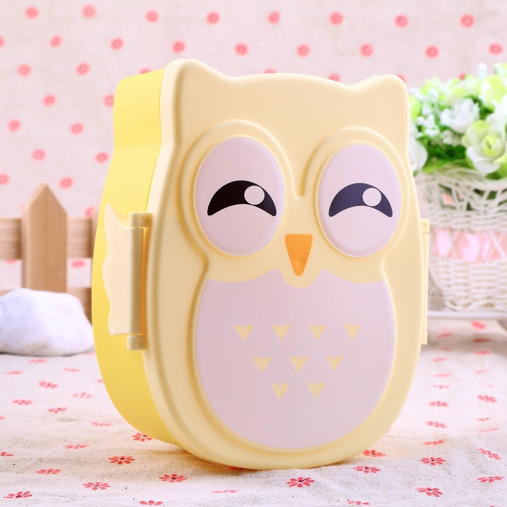 Caja de comida de búho de colores Kawaii, recipiente tipo Bento para horno microondas, vajilla, de cumpleaños para niños, caja de almacenamiento de alimentos para bebés: Yellow