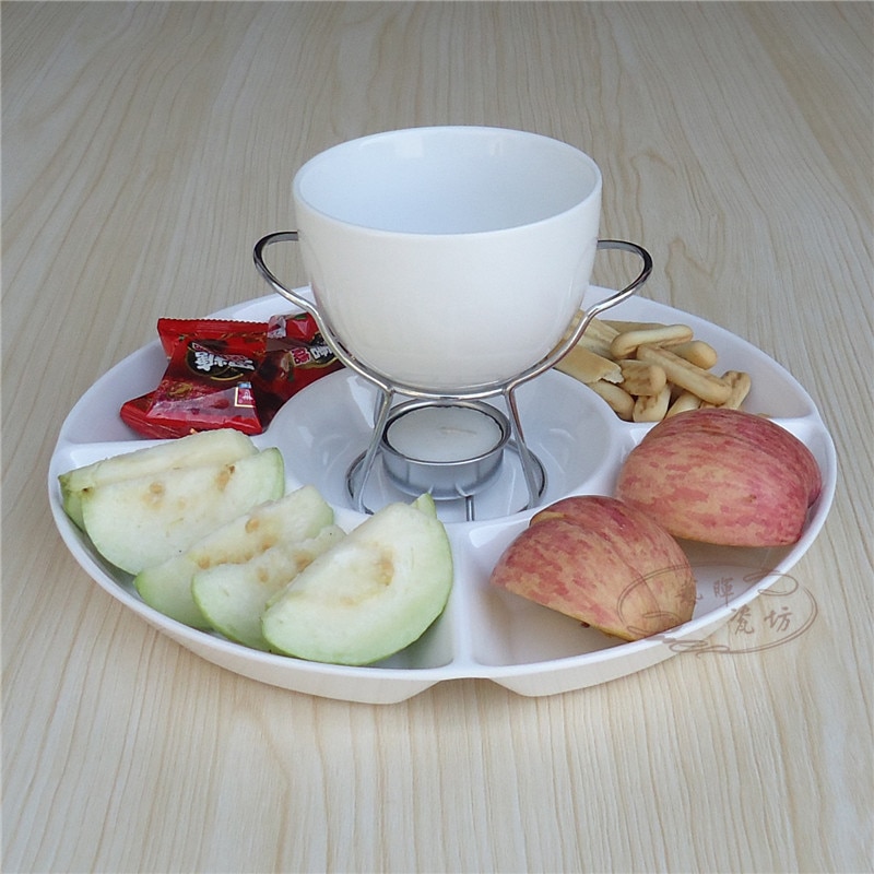 Keramik Fondue-einstellen Käse Messer Wärmer Schokolade Topf Auf eine Metall Stehen Schokolade Fondue Dienstprogramm Für Heimat Kochen werkzeuge