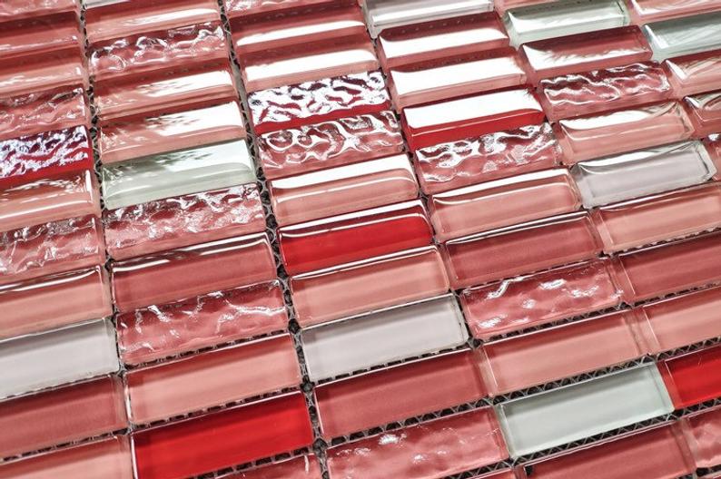 Red Pink White Glass Mosaic Bathroom Wall Tile JMFGT059 Crystal Glass Kitchen Backsplash Tiles