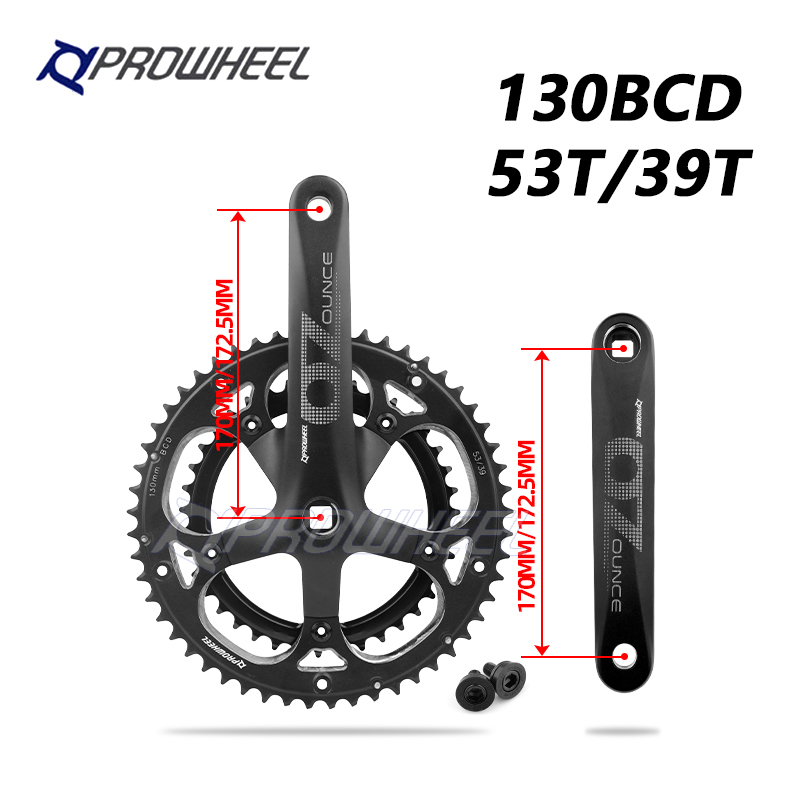 PROWHEEL OUNCE-521-N Rennrad Kurbelgarnitur mit quadratischem Loch 170 mm 130BCD 53/39 Zähne Doppelkettenblätter Kettenräder Rennrad Kurbelgarnitur