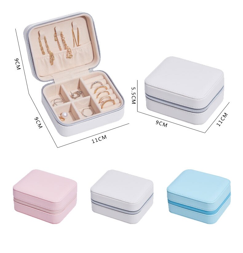 Jewelry Box Portable Multi Function PU Leather Fresh and Simple Earrings Ring Jewellry Storage Necklace Case