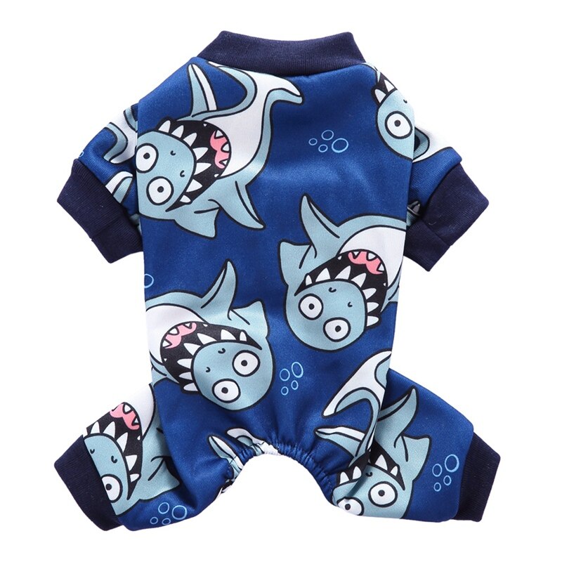 Mono de Mascota de Navidad perro de 4 Patas divertido patrón de dibujos animados ropa de dormir Casual 4 Patas trajes para perros pequeños medianos: Azul / L