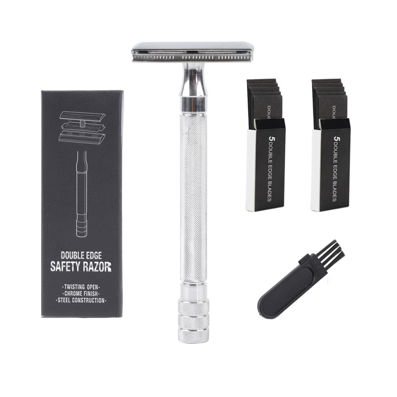 Safety Shaving Razo Beard Classic Men Shaver Mild Hair Removal Shaver Double Edge Stainless Steel Shaving Blades Shaver Razor: Blue