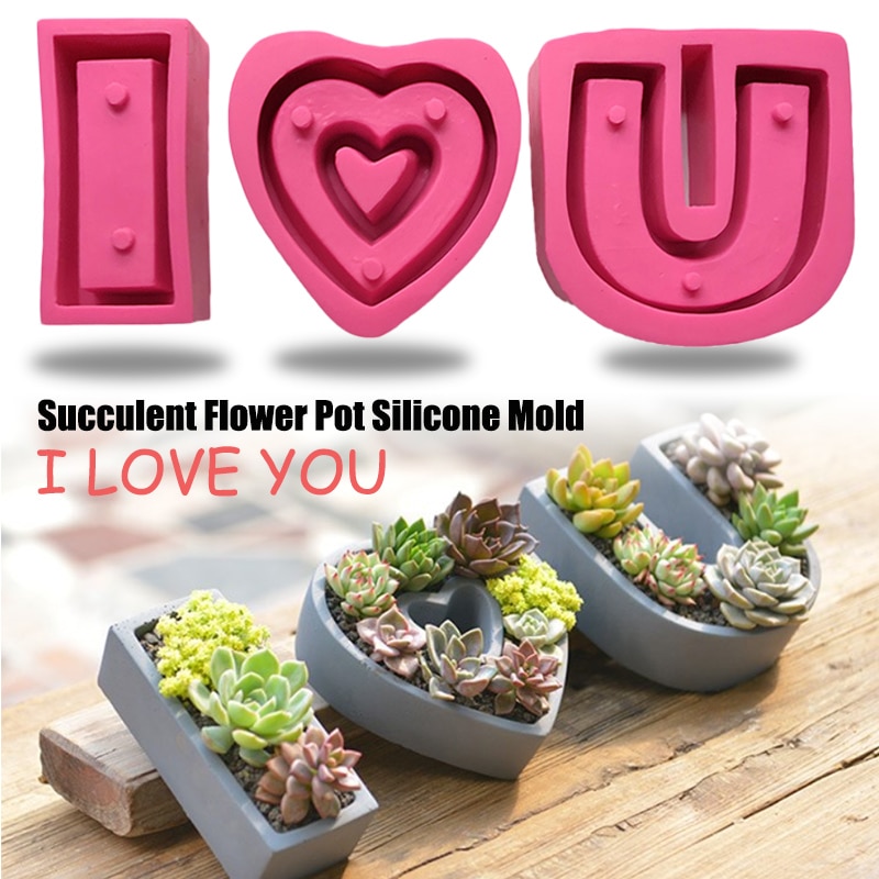 Ik hou van jou vormige oppervlak kaarshouder mal cactus bloempot vaas mal diy siliconen beton cement mal