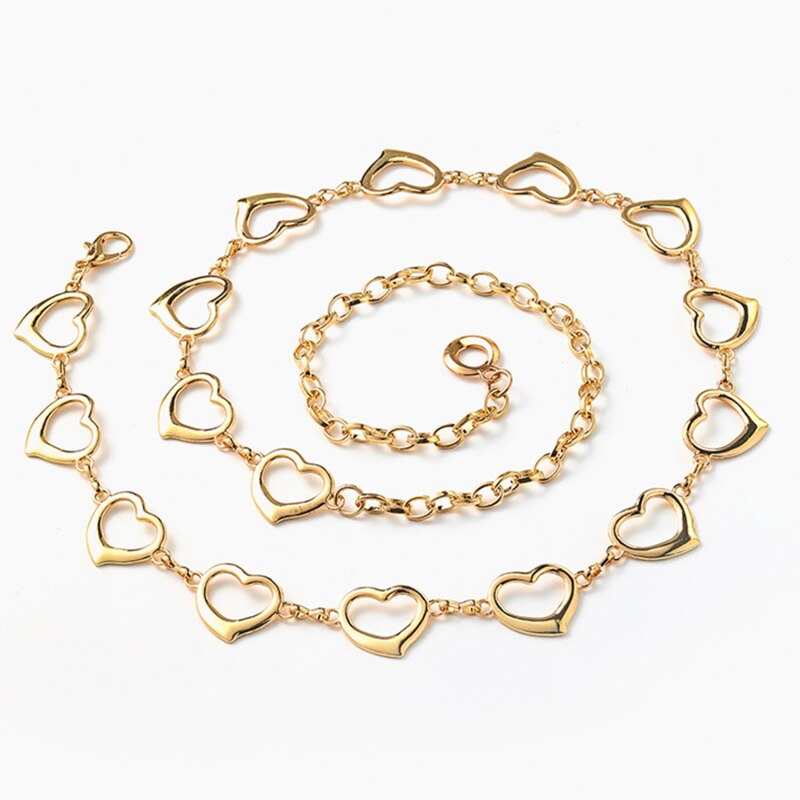 Vrouwen Ketting Riem Zilver Goud Hart Bloem Tailleband Riemen Voor Broek Jurk Jeans Klassieke Liefde Hart Holle Gordel Riemen: Love Gold