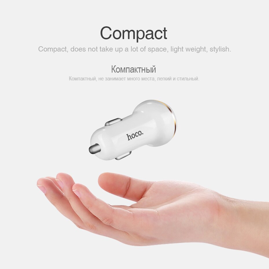 HOCO-cargador USB Dual para coche, adaptador de carga rápida de 5V 2.1A, 2 puertos, luz LED, cargador para iPhone XS MAX 8 7 plus, Samsung S9 S8