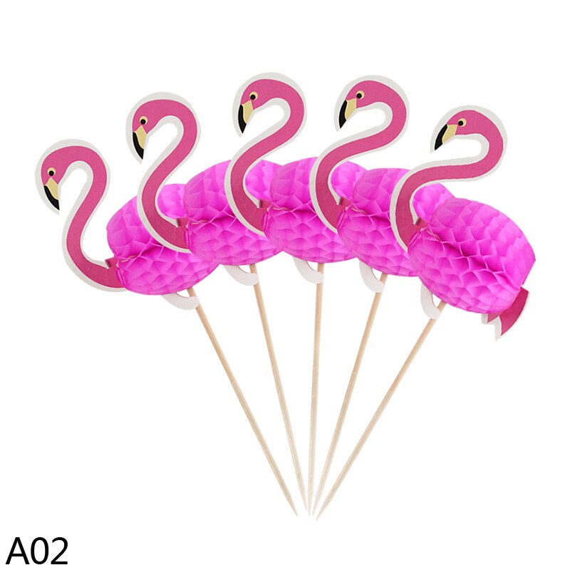 20pcs Summer Hawaiian Party Flamingo Pineapple Cake Topper Cupcake Toppers Decor Food Fruit Picks Aloha Cake Decorating Supplies: A02-flamingo