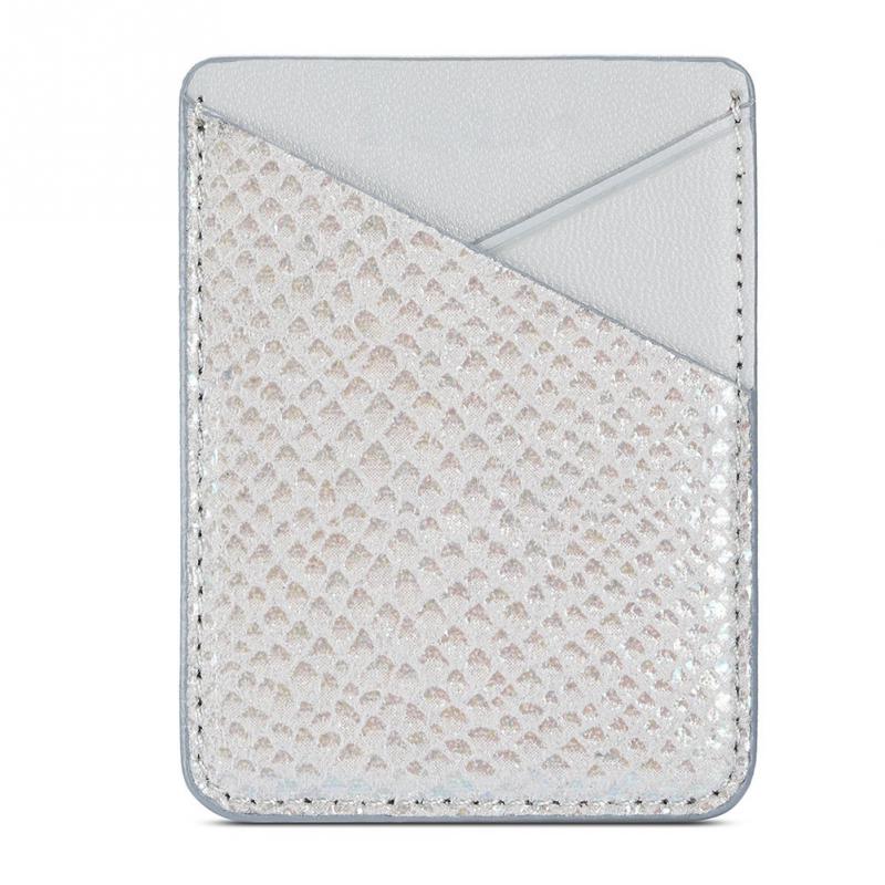 Portatarjetas para teléfono móvil de , funda de almacenamiento para tarjetas de crédito, billetera con bolsillo trasero, soporte Universal de cuero PU con pegatina para tarjetas: Gris