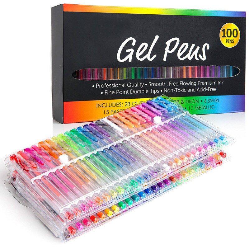 100 Colors Flash Gel Pens Set Glitter Gel Pen for Adult Coloring Books Drawing Doodling Art Markers