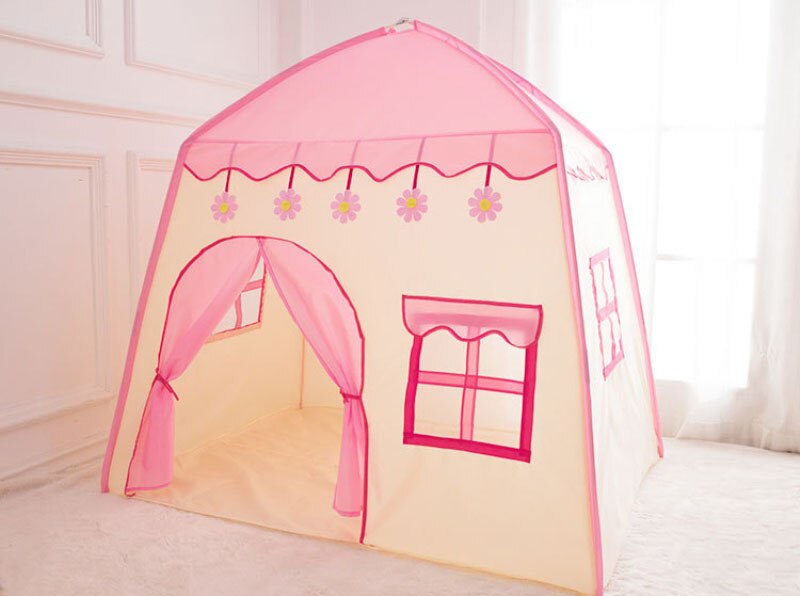 Kids Indoor Outdoor Castle Tent Baby Princess Game House Flowers Blossoming Boy Girl Oversized House play Wigwam mats: pink tent