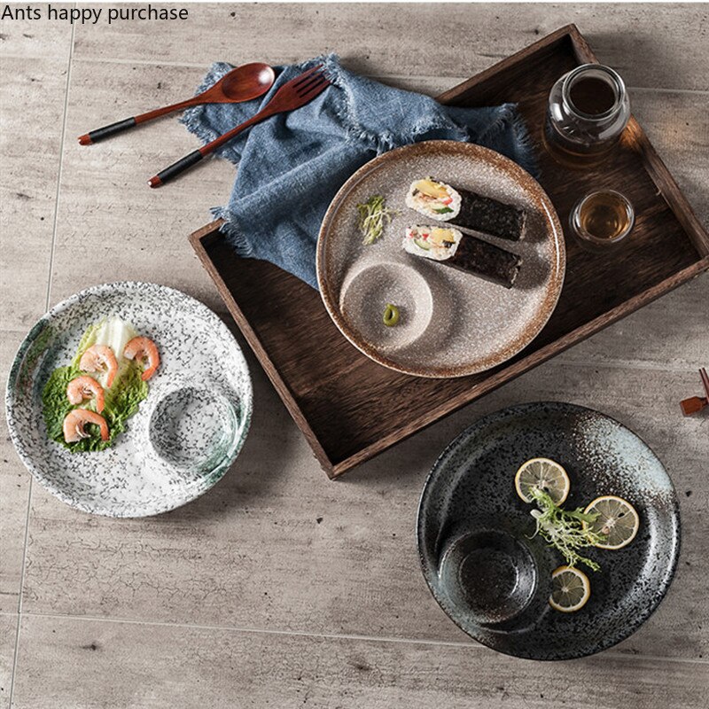 Plato para dumplings casero de cerámica de estilo japonés con compartimento para salsa, vajilla de restaurante de Hotel con vinagre, plato de Sushi