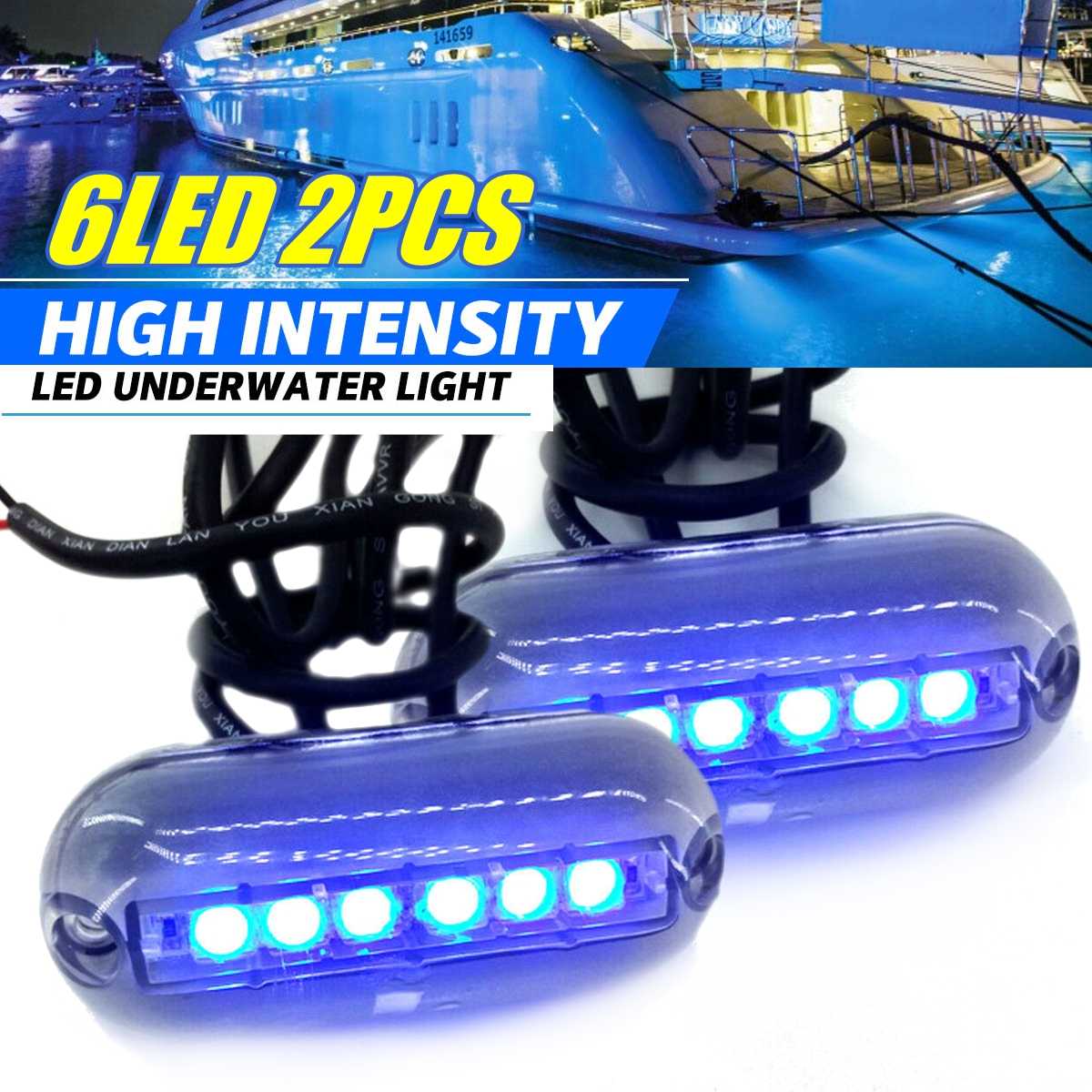 12V Blue 6LED Underwater Pontoon Boat Transom Lights Fishing Light 12V Boat Night Light Water Landscape Lighting for Marine Boat