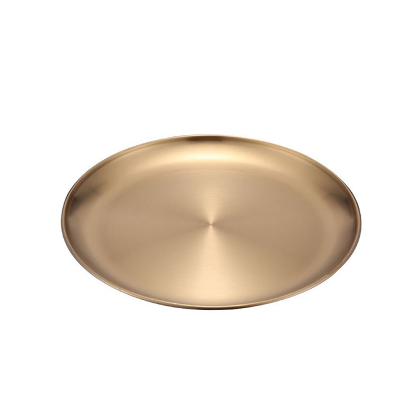 Stainless Steel Food Tray Storage Dishes Luxurious Brass Round Plate Fruit Cake Steak Snack Kitchen Metal Storage Plate Golden: A3 20cm
