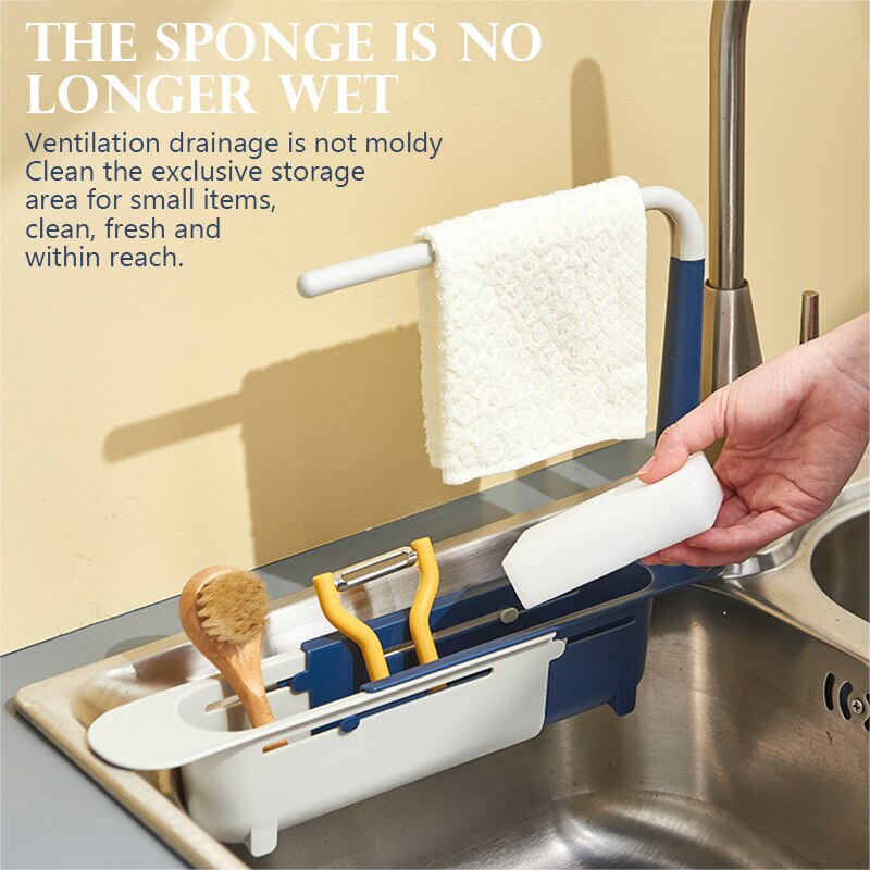 Telescopic Sink Shelf Kitchen Sinks Organizer Soap Towel Sponge Holder Drain Rack Storage Basket Gadgets Accessories