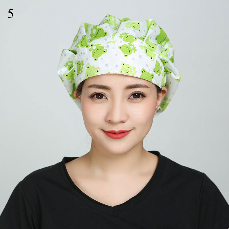 Sombreros para cocinar redondos ajustables Unisex, gorro de algodón a prueba de polvo, pañuelo para la cabeza con estampado de flamenco, gorros para cocinar dibujos animados, novedad: 5