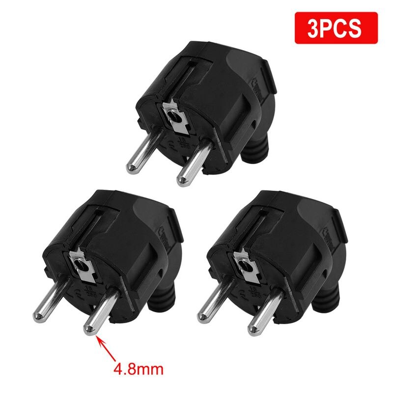 5 stuks eu-herbedradingsstekkeradapters  eu 4.8mm schuko frankrijk duitsland stroomadapters 16a 250v stopcontacten voor verlengsnoerconnector: 3 stuks zwart