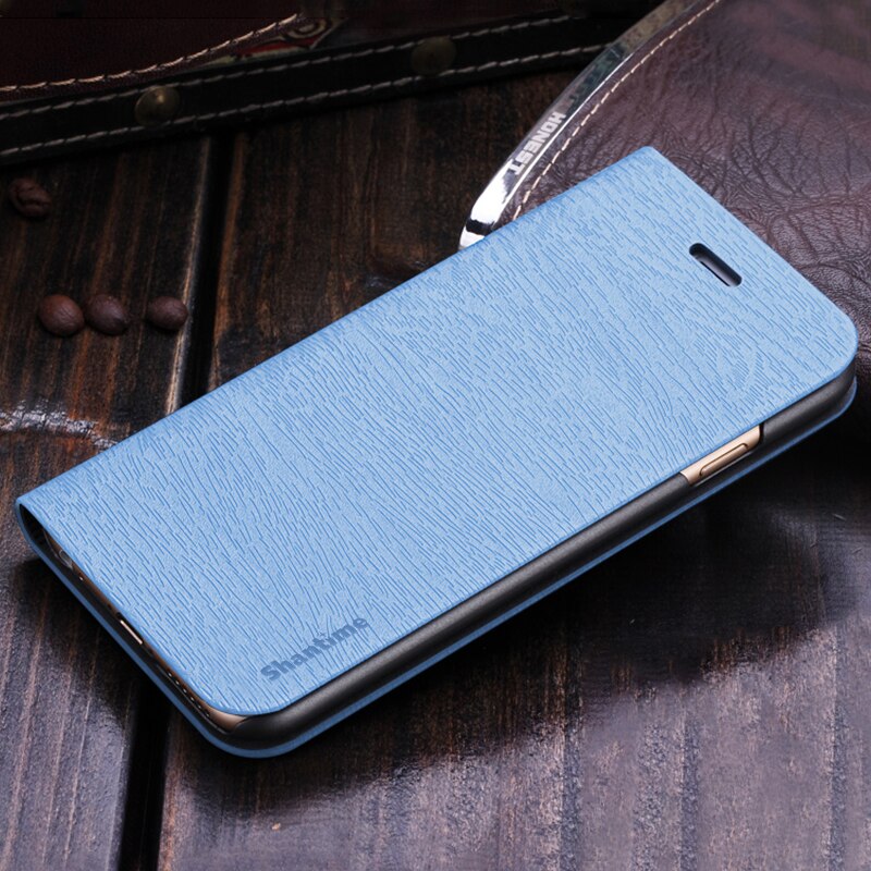 Houtnerf PU Lederen Telefoon Case Voor Vernee M5 Flip Book Case Voor Vernee M5 Business Wallet Case PC Shell back Cover: Light blue