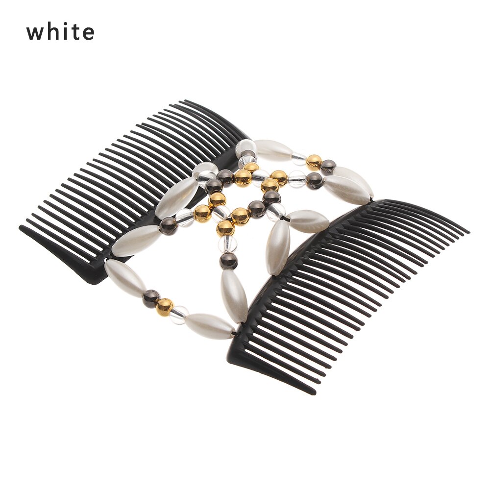 Kralen Magic Hair Kam Elastische Dubbele Kam Haarspeld Handgemaakte Stretch Haar Clip Diy Plastic Styling Tool Voor Vrouwen: white