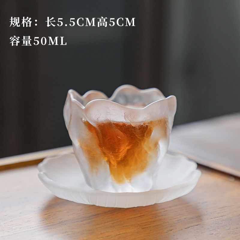 Heat-resistant Coloured Glaze Glass Cup Tea Cup Chinese Kung Fu Teacup Frosted Master Cup with Saucer Cloudy Household Small Cup: 09 cup saucer set